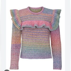 LoveShackFancy “Yumi” Pullover xs rainbow ruffle wool alpaca